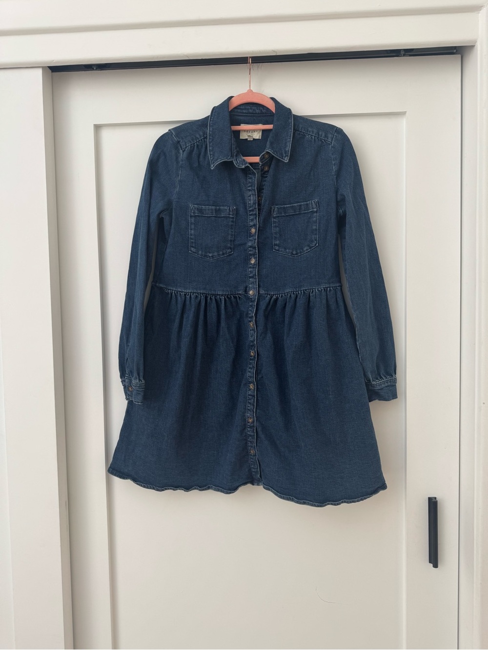 Sezane Dark Blue Denim Button-Up Shirt Dress